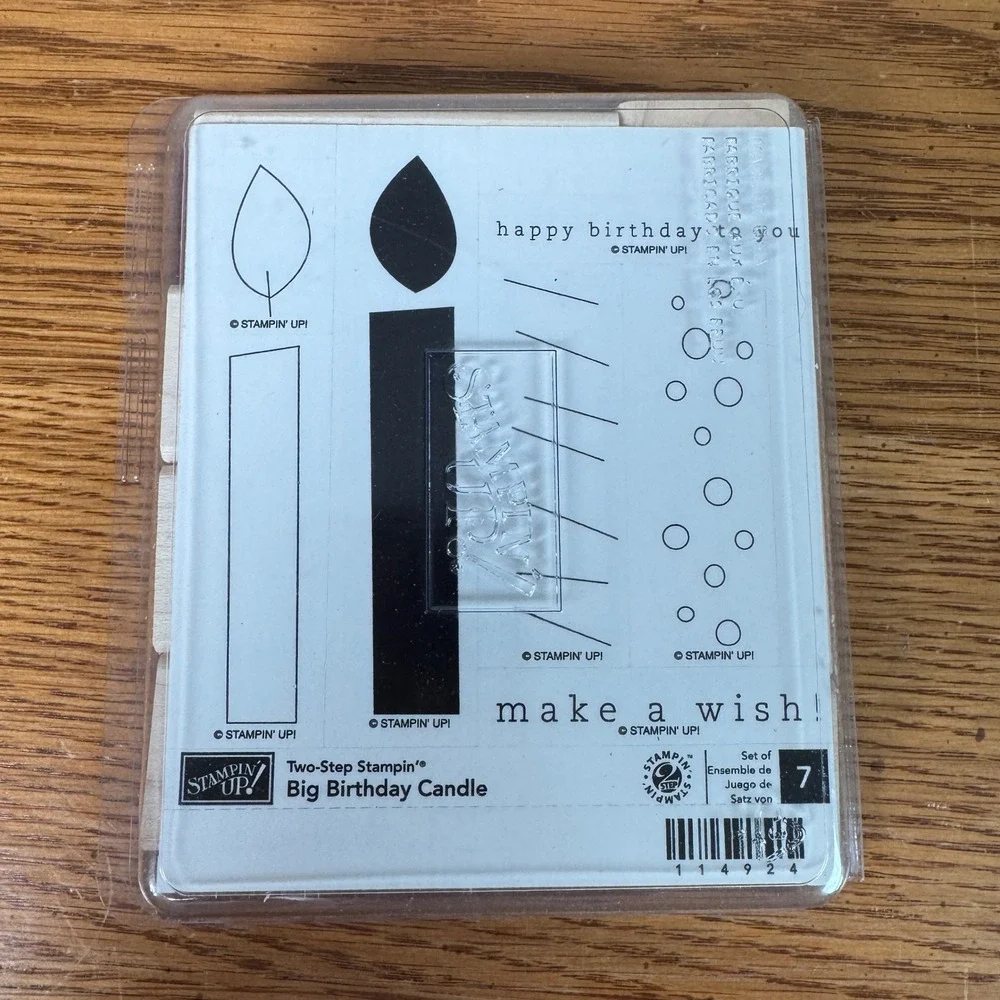 Stampin Up Big Birthday Candle Two-Step Rubber Stamp Set of 7 114924 Wood Mount